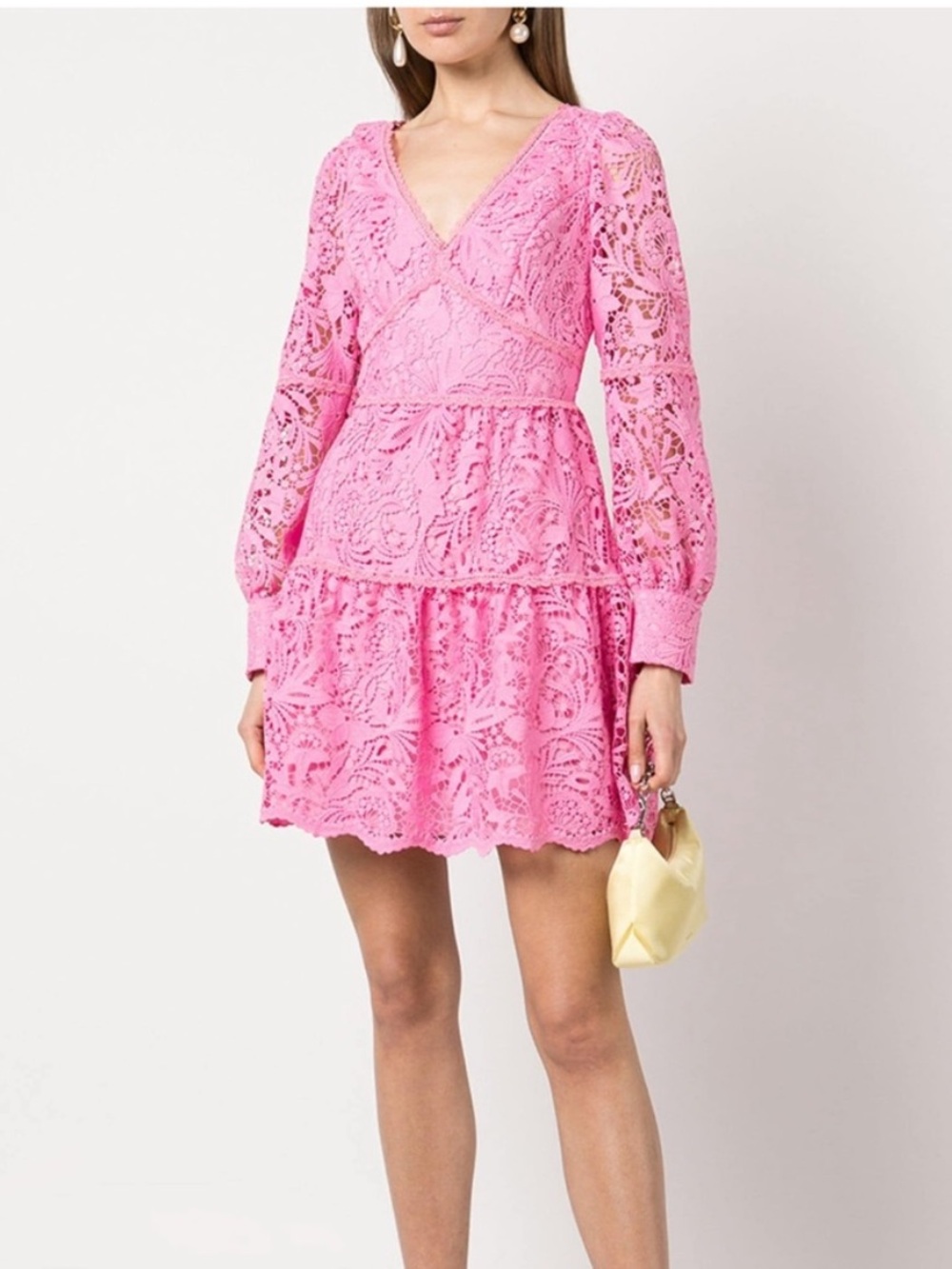 NWT Marchesa Notte Pink Lace Mini Dress Long Sleeve Cocktail Party Sz 0